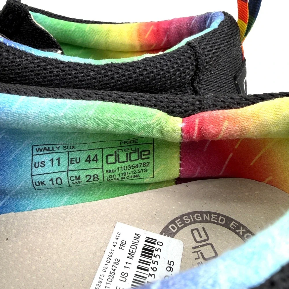 Hey Dude Wally Sox Mens 11 Black Pride Rainbow Tie Dye Speckled Loafers RARE